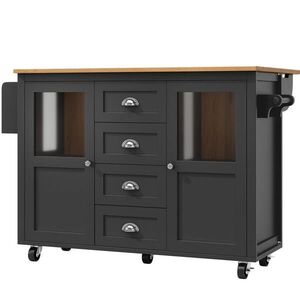 Modfu KUCHYNSKÝ ostrovček z MDF a kovu 137, 9x73x92, 5 cm čierny so sklápacou doskou, kolieskami a 4 zásuvkami vyobraziť