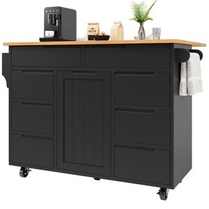Modfu KUCHYNSKÝ vozík z MDF 122x74, 5x91, 5 cm čierny so sklopnou doskou, 8 zásuvkami a policou na koreniny vyobraziť