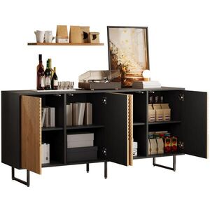 OKWISH KOMODA 160/40/75 cm prírodná drevená a čierna z drevotriesky so 4 dverami a 8 úložnými priestormi vyobraziť