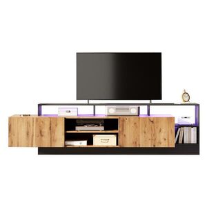 OKWISH TV stolík 190/40/48, 5 cm čierna a dub s LED osvetlením a úložným priestorom z drevotriesky vyobraziť