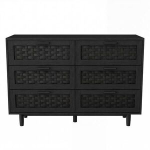 EuroLiving KOMODA, imitácia dreva, 6 zásuviek, PVC prútený, 115×40×80 cm, čierna vyobraziť
