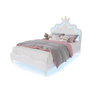 EuroLiving ČALÚNENÁ posteľ 140x190 cm s LED osvetlením, korunou a PU poťahom, biela vyobraziť