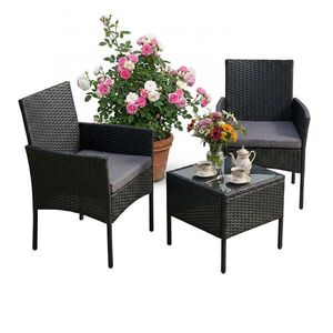 Relaxdays SÚPRAVA Čierna záhradná lounge 3-dielny-set vyobraziť