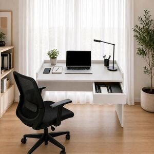 The White Stone MODERNÝ Biely Písací Stôl Zásuvka Betónový efekt | PC Stôl Home Office Práca štúdium Úspora Miesta vyobraziť