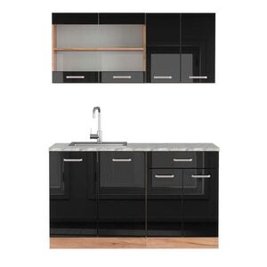 Vicco JEDNOLÔŽKOVÁ KUCHYŇA R-Line Čierny vysoký lesk/dub Goldkraft 140 cm , AP Marble vyobraziť