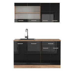 Vicco JEDNOLÔŽKOVÁ KUCHYŇA R-Line Čierny vysoký lesk/dub Goldkraft 140 cm , AP Oak vyobraziť