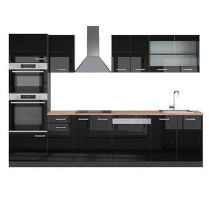 Vicco KUCHYNSKÝ KÚT R-Line Čierny vysoký lesk 300 cm s vysokou skriňou, dub AP vyobraziť