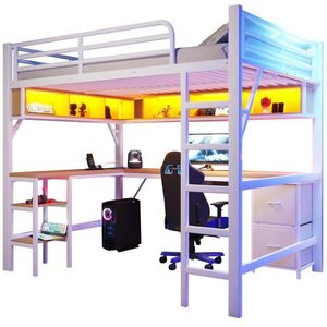 STILVORA VYSOKÁ POSTEĽ 140/200 cm biela so stolom, regálom, USB a LED vyobraziť