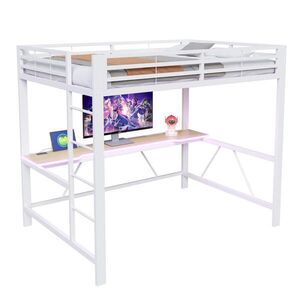 STILVORA VYSOKÁ POSTEĽ 140/200 cm biela so stolom, LED a USB, kovová s MDF policami vyobraziť
