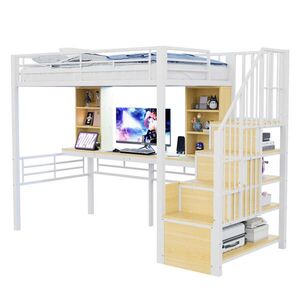 STILVORA VYSOKÁ POSTEĽ 90/200 cm biela s úložnými schodmi, stolom, LED a zásuvkou vyobraziť