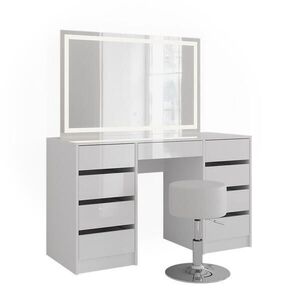 Vicco TOALETNÝ STOLÍK Sherry, biely/Biely vysoký lesk, 128.2 cm so zrkadlom LED a stoličkou vyobraziť