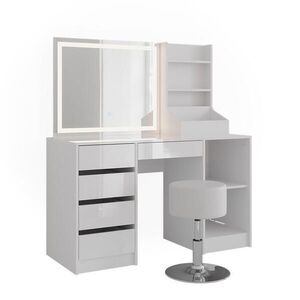 Vicco TOALETNÝ STOLÍK Sherry, biely/Biely vysoký lesk, 128.2 cm so zrkadlom LED a stoličkou vyobraziť