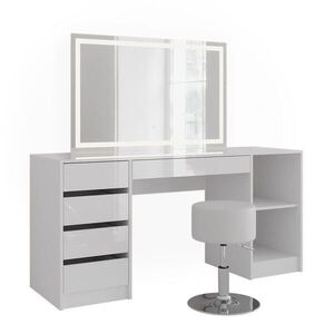 Vicco TOALETNÝ STOLÍK Sherry, biely/Biely vysoký lesk, 158.2 cm so zrkadlom LED a stoličkou vyobraziť