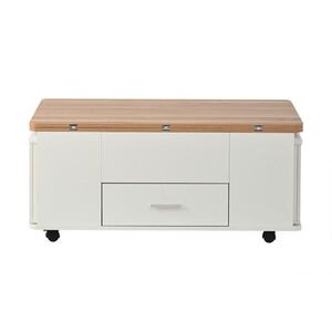 OKWISH KONFERENČNÝ stolík 100/50/45 cm biely s dekorom dreva z drevotriesky výškovo nastaviteľný s úložným priestorom a 4 taburetkami vyobraziť