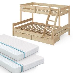 VitaliSpa POSCHODOVÁ POSTEĽ Everest Prírodné drevo 140x200 / 90x200 cm s 2 matracmi a 2 zásuvkami vyobraziť