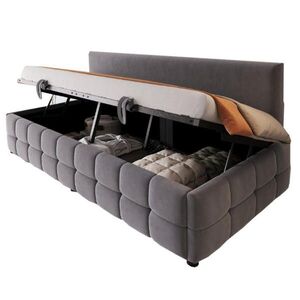 Modfu ČALÚNENÁ posteľ z zamatu 90x200 cm sivá s hydraulickým úložným priestorom a lamelovým roštom vyobraziť