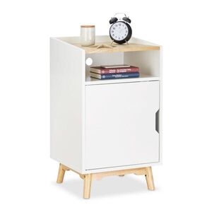 Relaxdays NOČNÝ STOLÍK Biela prírodná s dvierkami MDF borovica 74 cm vyobraziť