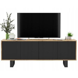 Meble Lindner TV stolík Apollo2 dub Wotan / čierna matná 150 cm s kovovými nohami vyobraziť