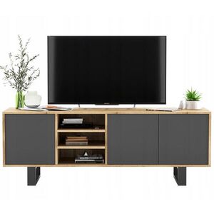 Meble Lindner TV stolík Apollo dub Wotan / grafit matný 150 cm s kovovými nohami vyobraziť