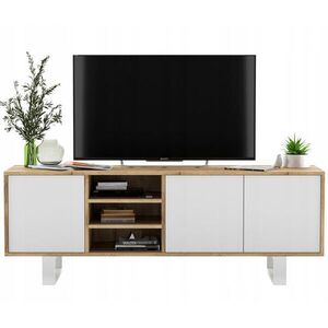Meble Lindner TV stolík Apollo dub Wotan / biela matná 150 cm s kovovými nohami vyobraziť