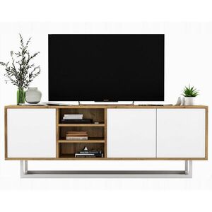 Meble Lindner TV stolík Apollo dub Wotan / biela matná 150 cm s kovovým rámom vyobraziť