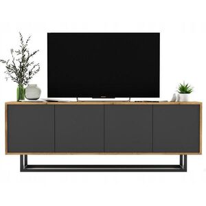 Meble Lindner TV stolík Apollo2 dub Wotan / grafit matný 150 cm s kovovým rámom vyobraziť