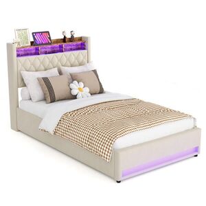 Modfu ČALÚNENÁ posteľ 140/200 cm, béžová, s LED svetelným pásom a USB portmi vyobraziť