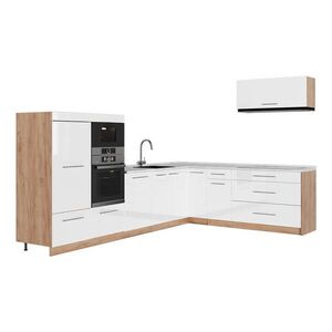 Vicco ROHOVÁ KUCHYŇA Fame-Line, Biely vysoký lesk/Dub Goldkraft, 327 x 227 cm, AP Marble vyobraziť