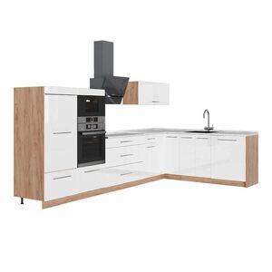 Vicco ROHOVÁ KUCHYŇA Fame-Line, Biely vysoký lesk/Dub Goldkraft, 347 x 207 cm, AP Marble vyobraziť