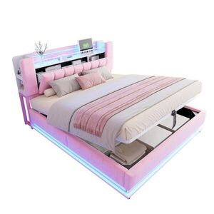 Redom ČALÚNENÁ posteľ 180/200 cm s LED osvetlením, USB portom a hydraulickým úložným priestorom, Ružová vyobraziť