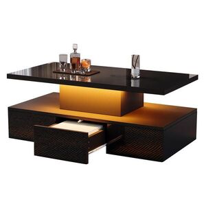 Redom KONFERENČNÝ stolík 100/50/39 cm s LED osvetlením, vysokým leskom a úložným priestorom, Čierna vyobraziť