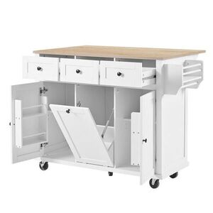 Redom KUCHYNSKÝ ostrovček 112/46, 2-76, 2/92, 7 cm z MDF s výsuvnou doskou, zásuvkami a priehradkou na odpad, biela/prírodná vyobraziť