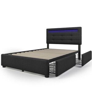 STILVORA ČALÚNENÁ POSTEĽ 90/200 cm čierna s 2 zásuvkami, LED, ľan vyobraziť