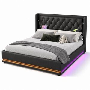 STILVORA ČALÚNENÁ POSTEĽ 140/200 cm čierna s úložným priestorom, LED, USB, Type-C, PU koža, dizajn krídlového čela vyobraziť