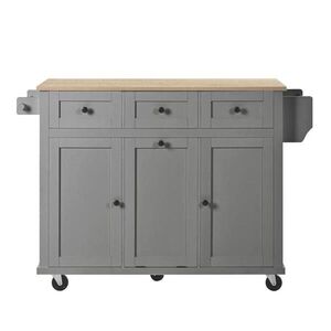 Modfu KUCHYNSKÝ ostrovček z MDF 112x76, 2x92, 7 cm prírodná/sivá s výsuvnou doskou, zásuvkami a kolieskami vyobraziť