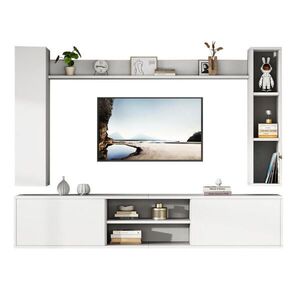 OKWISH OBÝVACIA TV stena 180/35/90 cm biela z drevotriesky s úložným priestorom a nástennými skrinkami vyobraziť