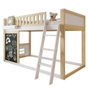 STILVORA VYSOKÁ POSTEĽ 90/200 cm biela/prírodná detská posteľ s tabuľou, boxom a úložným priestorom, borovica/MDF vyobraziť