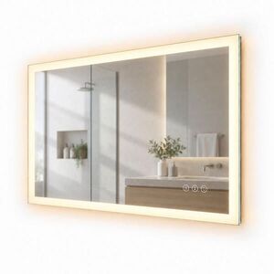 Relaxdays ZRKADLO strieborné kúpeľňové LED so zásuvkou 70x50 cm vyobraziť