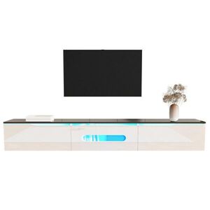 Redom TV skrinka 180/35/30 cm s 16-farebným LED osvetlením, vysokým leskom a montážou na stenu, Čierna/Biela vyobraziť