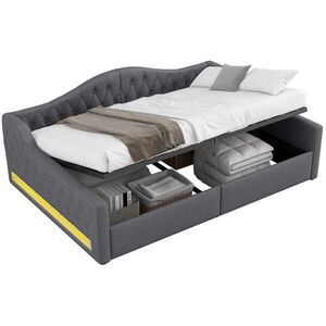 Modenvie JEDNOLÔŽKO 140/200 cm z MDF a preglejky, sivé, s LED osvetlením a úložným priestorom vyobraziť