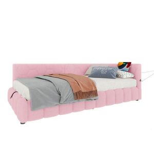 Modenvie ČALÚNENÁ posteľ 90/200 cm z imitácie flísu ružová, s LED, úložným priestorom a USB vyobraziť