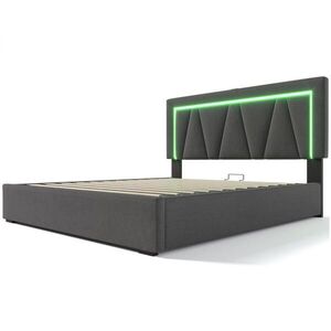 Modfu ČALÚNENÁ posteľ z ľanu 160x200 cm sivá s LED osvetlením, USB a Type C nabíjaním, úložným priestorom a nastaviteľným čelom vyobraziť