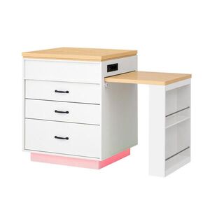 OKWISH KUCHYNSKÝ ostrovček 125, 5–187, 5/71/93 cm biely z MDF a drevotriesky s výsuvným stolom, LED osvetlením a zásuvkami vyobraziť