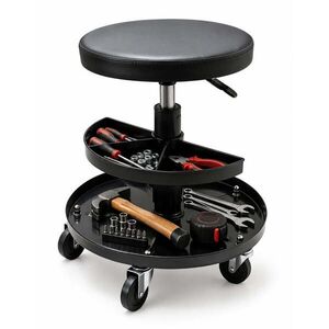 Relaxdays TABURET Čierny dielenský výškovo nastaviteľný s úložnými priehradkami 42 cm vyobraziť