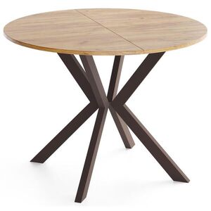 WFL GROUP OKRUHLY Rozkladaci Jedalensky Stol - Loft Styl s Kovovymi Nohami - 120 az 200 cm - Industrialny Stol - Craft dub - 120 cm vyobraziť