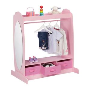 Relaxdays VEŠIAK Ružový detský so zrkadlom 3 textilné boxy 107 cm vyobraziť