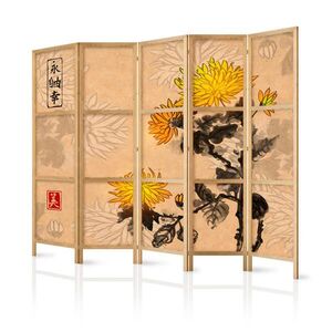 Muralo PARAVÁN Japonský 5-dielny 225x172 cm Akvarelové Chryzantémy vyobraziť