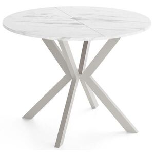 WFL GROUP OKRUHLY Rozkladaci Jedalensky Stol - Loft Styl s Kovovymi Nohami - 120 az 200 cm - Industrialny Stol - Biely Mramor - 120 cm vyobraziť