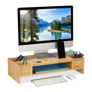 Relaxdays STOJAN na monitor Prírodná farba bambus s priehradkami 62, 5x28 cm vyobraziť