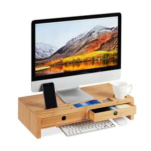 Relaxdays STOJAN NA MONITOR Prírodná Bambus 2 zásuvky 12x56x27 cm vyobraziť